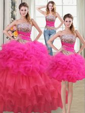 Fashion Three Piece Multi-color Lace Up 15th Birthday Dress Beading and Ruffles and Ruffled Layers and Sequins Sleeveless Floor Length