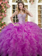  Sleeveless Lace Up Floor Length Beading and Ruffles Quinceanera Dress