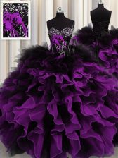 Luxurious Multi-color Sleeveless Floor Length Beading and Ruffles Lace Up Sweet 16 Quinceanera Dress