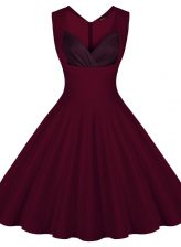 Affordable Satin Sweetheart Sleeveless Zipper Ruching Prom Party Dress in Burgundy