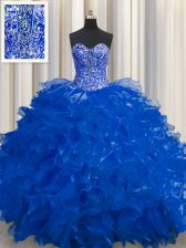 Decent See Through Sweetheart Sleeveless Organza Quinceanera Dresses Beading and Ruffles Lace Up
