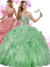 Top Selling Green Lace Up Sweetheart Beading and Ruffles Quinceanera Dresses Organza Sleeveless