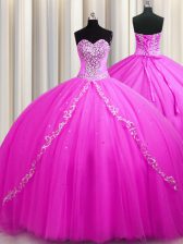  Sweep Train Sweetheart Sleeveless Tulle 15 Quinceanera Dress Beading Lace Up