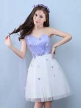  One Shoulder White Lace Up Quinceanera Dama Dress Appliques Sleeveless Knee Length