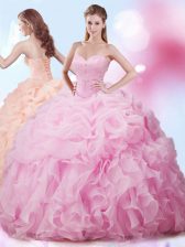 Colorful Pick Ups Sweetheart Sleeveless Brush Train Lace Up 15th Birthday Dress Rose Pink Organza