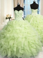  Sweetheart Sleeveless Organza Quinceanera Dresses Beading and Ruffles Lace Up