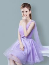 Comfortable One Shoulder Sleeveless Tulle Quinceanera Court Dresses Ruching and Bowknot Zipper
