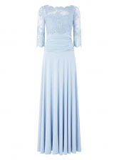 Stunning Bateau 3 4 Length Sleeve Silk Like Satin Prom Dresses Lace Zipper