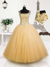 Custom Design Sleeveless Beading and Sequins Lace Up Little Girls Pageant Gowns