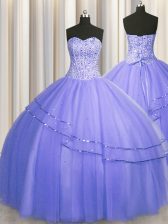 Custom Fit Visible Boning Puffy Skirt Lavender Lace Up 15 Quinceanera Dress Beading Sleeveless Floor Length