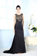 Graceful Black Sleeveless Floor Length Beading Side Zipper Prom Dress