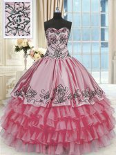  Rose Pink Sleeveless Beading and Embroidery and Ruffled Layers Floor Length Quince Ball Gowns