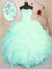  Organza Sweetheart Sleeveless Lace Up Beading and Ruffles Quinceanera Dresses in Turquoise and Apple Green