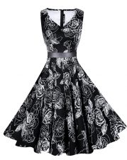  Black V-neck Neckline Sashes ribbons and Pattern Prom Evening Gown Sleeveless Zipper