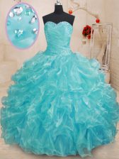 Aqua Blue Sleeveless Beading and Ruffles Floor Length Sweet 16 Quinceanera Dress