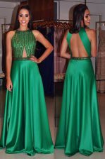  Green Scoop Backless Beading Prom Evening Gown Sleeveless