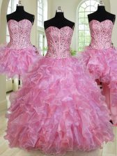 Four Piece Multi-color Lace Up Quinceanera Dress Beading and Ruffles Sleeveless Floor Length