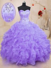 Best Selling Sleeveless Floor Length Beading and Ruffles Lace Up Vestidos de Quinceanera with Lavender