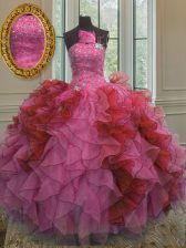 Fine Organza Strapless Sleeveless Lace Up Beading and Ruffles Quinceanera Dress in Multi-color