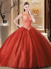 Most Popular Scoop Lace Up 15th Birthday Dress Wine Red for Military Ball and Sweet 16 and Quinceanera with Beading Brush Train
