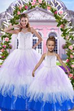 Suitable Sleeveless Tulle Floor Length Lace Up Quinceanera Gowns in Multi-color with Beading