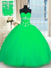 Green Lace Up Sweetheart Appliques Sweet 16 Dress Tulle Sleeveless
