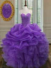 Super Lavender Sweetheart Lace Up Beading and Ruffles Sweet 16 Dresses Sleeveless