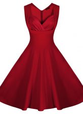  Wine Red Satin Zipper Sweetheart Sleeveless Knee Length Prom Dress Ruching