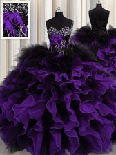 Trendy Sleeveless Lace Up Floor Length Beading and Ruffles Quinceanera Dresses