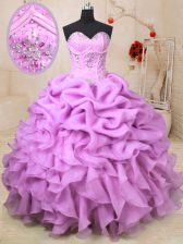 Latest Pick Ups Floor Length Lilac Sweet 16 Dresses Sweetheart Sleeveless Lace Up
