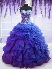 Stylish Royal Blue Sleeveless Organza Lace Up Sweet 16 Dress for Military Ball and Sweet 16 and Quinceanera