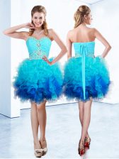 Classical Sweetheart Sleeveless Lace Up Blue Organza