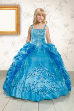  Turquoise Pageant Gowns For Girls Party and Wedding Party with Beading and Appliques and Pick Ups Spaghetti Straps Sleeveless Lace Up