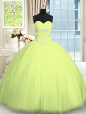 Deluxe Sweetheart Sleeveless Tulle Sweet 16 Dress Appliques Lace Up
