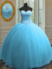  Sweetheart Sleeveless Sweet 16 Quinceanera Dress Floor Length Beading and Sequins Baby Blue Tulle