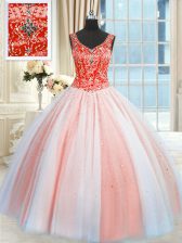  Multi-color V-neck Lace Up Beading and Sequins Sweet 16 Quinceanera Dress Sleeveless