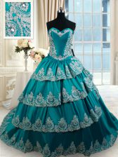 Amazing Sweetheart Sleeveless Taffeta 15 Quinceanera Dress Beading and Embroidery and Ruffled Layers Lace Up