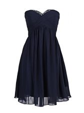 Glittering Mini Length Navy Blue Homecoming Dress Chiffon Sleeveless Beading