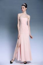  Chiffon Bateau Sleeveless Side Zipper Appliques Prom Gown in Baby Pink