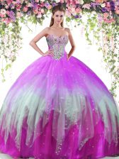  Floor Length Multi-color 15th Birthday Dress Tulle Sleeveless Beading