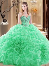 Modest Sleeveless Floor Length Embroidery and Ruffles and Pick Ups Lace Up Quinceanera Gowns with 