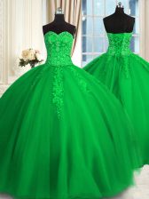  Green Sweetheart Neckline Appliques and Embroidery Quinceanera Dresses Sleeveless Lace Up
