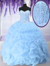  Ball Gowns Sweet 16 Quinceanera Dress Light Blue Sweetheart Organza Sleeveless Floor Length Lace Up