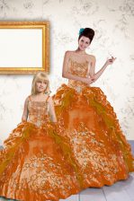  Orange Lace Up Sweet 16 Quinceanera Dress Beading and Embroidery and Pick Ups Sleeveless Floor Length