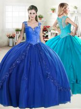 Beautiful Royal Blue Ball Gowns Organza Sweetheart Sleeveless Beading Floor Length Zipper Sweet 16 Quinceanera Dress