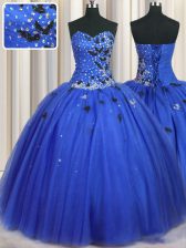 Custom Made Royal Blue Sleeveless Tulle Lace Up 15 Quinceanera Dress for Military Ball and Sweet 16 and Quinceanera