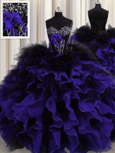 Flirting Sleeveless Beading and Ruffles Lace Up Quinceanera Dresses