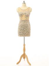  Scoop Champagne Sleeveless Mini Length Beading Backless Prom Dresses