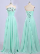 Customized Strapless Sleeveless Chiffon Prom Dresses Beading Lace Up