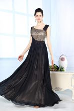  Black Column/Sheath Beading Prom Dresses Side Zipper Chiffon Sleeveless Floor Length